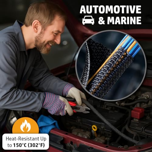 MGI SpeedWare Braided Split-Sleeve Wire Loom for High-Temperature Automotive Harness and Home Cable Management 25 feet (1/2") - color: Black, size: 1/2" - 25ft
