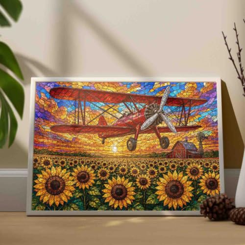 Staind Glass Airplane 1000 piece Puzzle for Adults - color: Sports 10