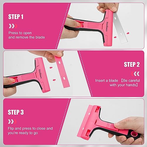 THINKLEARN Razor Blade Scraper Tool, Pink Razor Scraper with 40Pcs Blades - color: 42pcs Razor Scraper Set