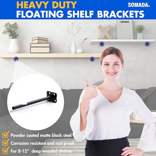 SOMADA Floating Shelf Brackets 8-Inch, 4-Pack Invisible Heavy Duty