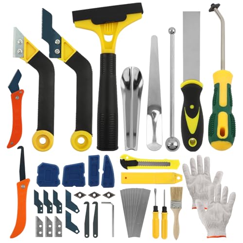43 Pack Grout Removal Tool Kit, Tile Grout Cleaning & Caulk Remover Set with Scrapers, Saws, Blades & Gloves, Ergonomic Floor Tile Cleaning Tools for Bathroom, Kitchen, Shower