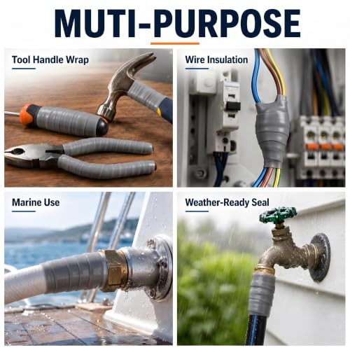 Self Fusing Silicone Tape Waterproof Rescue Tape 2 Rolls 1 Inch x 10 Feet - color: Grey