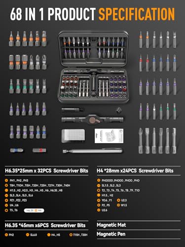 DISEN 68PC Ratcheting Screwdriver Set T-Handle 42 Bits S2 Steel - style: 68PCS