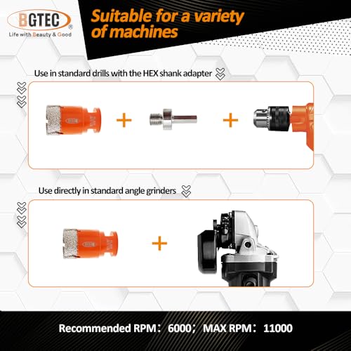 Diamond Core Drill Bit Kit BGTEC Diamond Hole Saw Tile Cutter for Porcelain Tile Ceramic Marble Brick, 5/8"-11 Thread 6/6/20/35mm+50mm Chamfer Bit - size: Bag:6/6/20/35mm+50mm Diamond Chamfer Bit