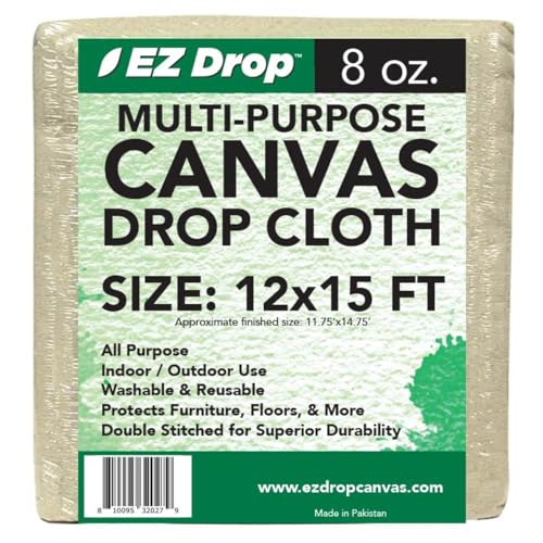 EZ Drop Painter's Large Canvas Fabric Drop Cloth for Painting (12 ft. x 15 ft.) - size: 12 ft. x 15 ft.