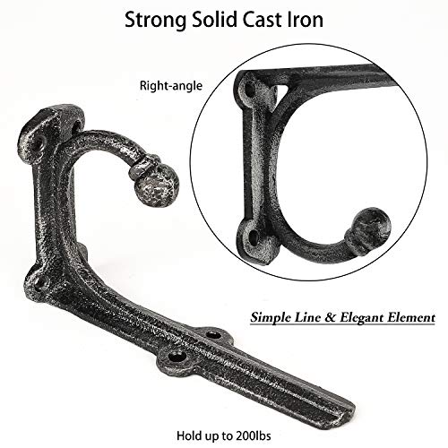 Shelf Brackets with Hooks 6 Inch, Heavy Duty Floating Shelf Bracket, Cast Iron Shelving Brackets for DIY Wall Shelves, Rustic Shelf Brackets, 2 Pack - size: 2 Pack 6'' Bracket