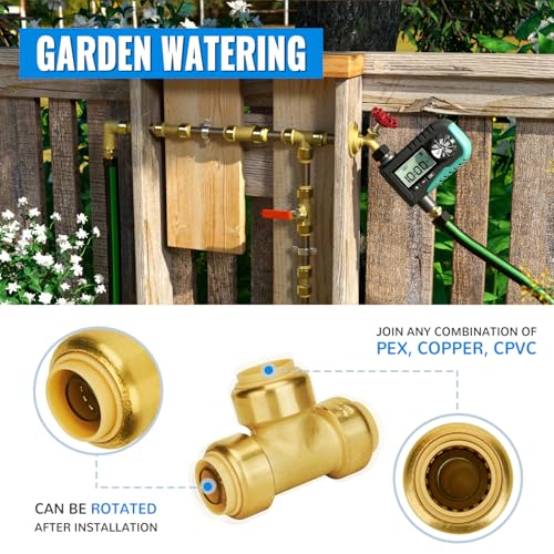 SUNGATOR 12-Pack 3/4 Inch Tee, Push-to-Connect Plumbing Fittings, Brass - color: Brass Tee, 12 Pack, size: 3/4 Inch