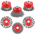 6Pack 4 1/2" Angle Grinder Wire Wheel Set -4 Inch & 3 Inch Knotted Coarse & Crimped Wheels, Cup Brushes with 5/8-11 UNC Threaded Arbor for Rust, Paint, Corrosion Removal