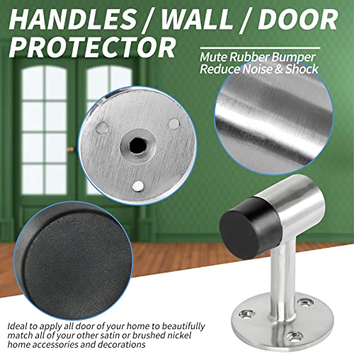Floor Mount Door Stopper, Heavy Duty Door Stop Brushed Nickel Doorstop with Rubber Bumper & Stainless Steel Screws, 3 Inch Height