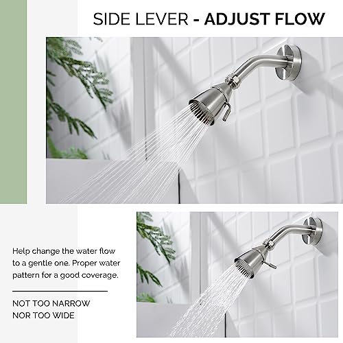 Angle Simple Shower Head High Flow, Brass Shower Sprayer, Brushed Nickel - color: Brushed Nickel