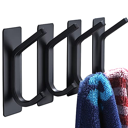 YIGII Towel Hook/Adhesive Hooks - Black Wall Hooks Stick for Bathroom and Kitchen Heavy Duty Hooks 4-Pack, Stainless Steel - color: Black