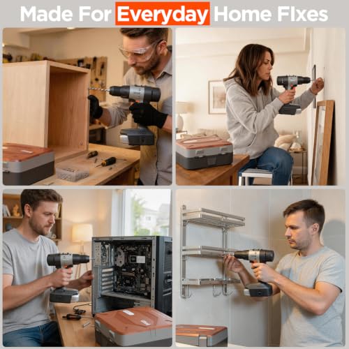 Litheli 20V Cordless Drill Driver Set, Electric Power Drill with 2 Variable Speed Settings, 1/2 Inch Keyless Chuck, 21+1 Clutch Settings with Maximum Torque of 443 In-lbs