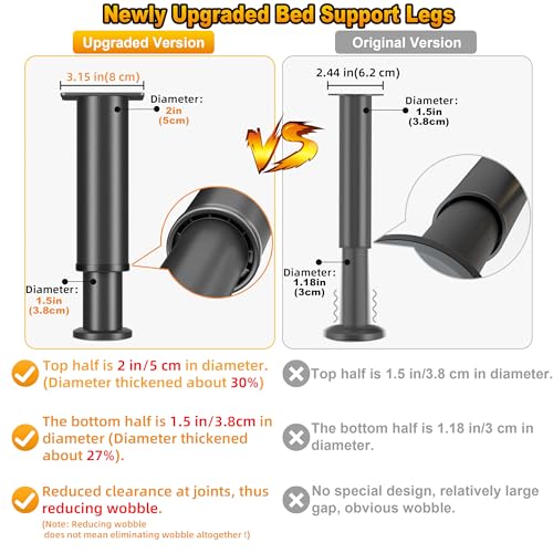 Wlrrcwdttc 4 Pcs Adjustable Bed Support Legs for Bed Frame/Bed Center Slat, Metal Adjustable Furniture Legs 7.08-13 inch for Bed/Sofa/Cabinet/Couch/Dresser/Table, Thickened Heavy Bed Replacement Legs