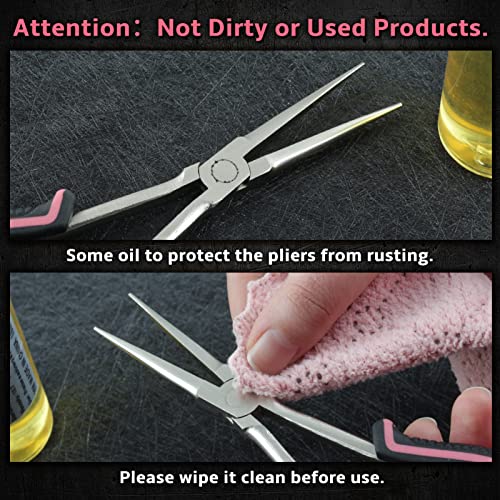 Small Long Reach Needle Nose Pliers for Jewelry Making 7 Inches Slim Extra Long Needle Nose Pliers with Smooth Jaws Long Reach Long Nose Pliers for Small Object Gripping, Pink Tool for Women - style: Needle Nose Plier with Smooth Jaw