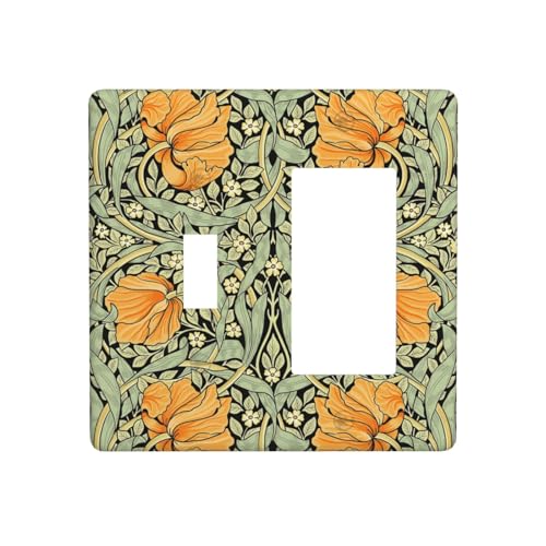 Vintage Floral Morris Orange Wildflowers Plant Flower Outlet Covers 1 Toggle 1 Rocker Combination Decorative Wall Plate Electrical Switch Plates Light Switch Cover Plate for Farmhouse Living Room - color: Vintage Floral Morris Orange Wildflowers Plant Flo