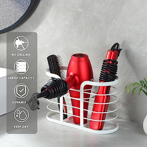YIGII White Hair Dryer Holder - Adhesive Blow Dryer Holder/Hair Tool Organizer Bathroom Organizer Stick on Wall Mounted Multi-Functional Hair Dryer Rack for Wire Straightener, Shavers - color: White-l