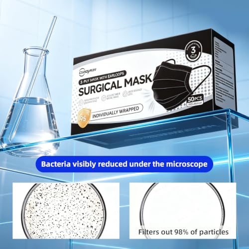 50Pcs Surgical Masks,Black Disposable Face Masks,3-Ply Breathable Mask For Adults,Great For Outdoors, Home, Office, School - color: Black