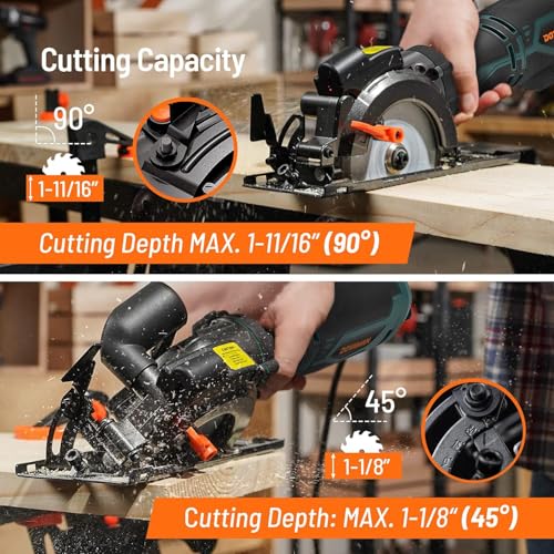 DOVAMAN Circular Saw w/Bag, 5.8A 4-1/2" mini Saw w/Laser & Auxiliary Handle - color: C-blue