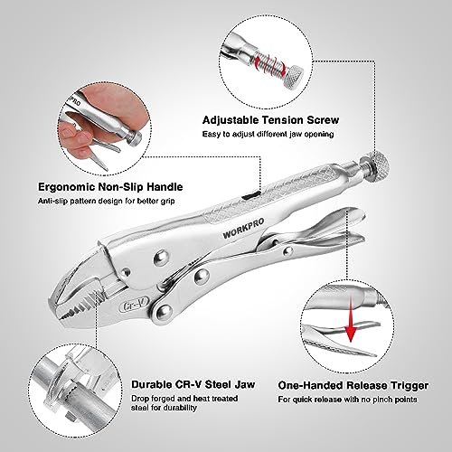 WORKPRO Locking Pliers, 7-inch Curved Jaw Vice Grips pliers - size: 7"