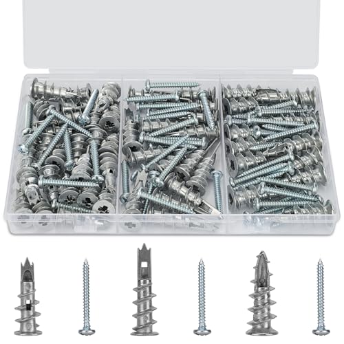 Zinc Self-Drilling Drywall Anchors with Screws Kit, 104 Pack 3 Size, 52 Heavy Duty Metal Wall Anchors and 52 Screws - size: 3size-52pcs