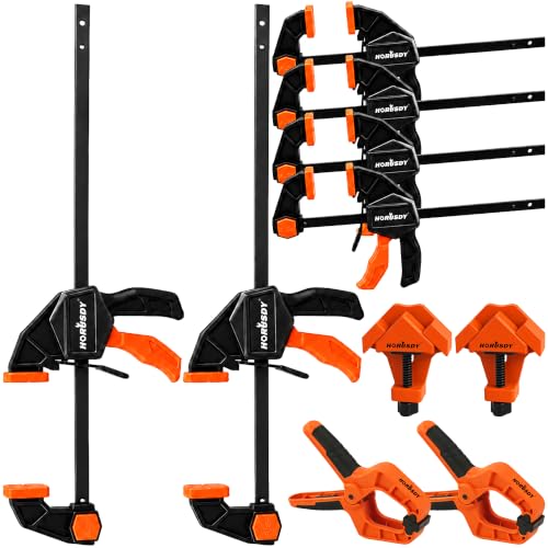 10-Piece Bar Clamp Set for Woodworking, 4 x 6-inch & 2 x 12-inch One-Handed F Clamp/Spreader, 132 lbs Load Capacity, Includes Spring Clamps & 90° Angle Clamp, Quick-Release Grip - color: 10pcs 132lbs 6"&12" Orange