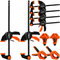 10-Piece Bar Clamp Set for Woodworking, 4 x 6-inch & 2 x 12-inch One-Handed F Clamp/Spreader, 132 lbs Load Capacity, Includes Spring Clamps & 90° Angle Clamp, Quick-Release Grip - color: 10pcs 132lbs 6"&12" Orange