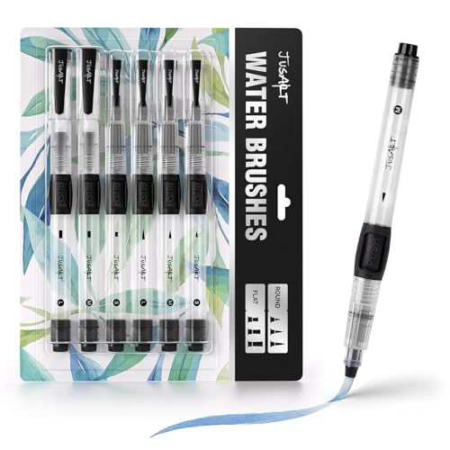 JusArt Water Brush Pens 6-Pack Leak-Proof Refillable Watercolor Pens - color: 6 Pcs Black