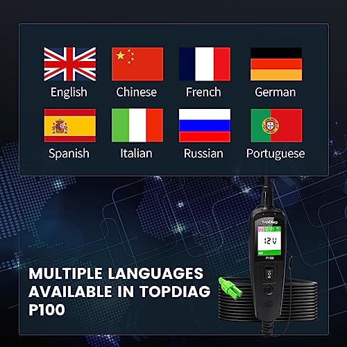 Topdiag P100 Automotive Power Circuit Probe Tester, 12 24V Electrical Short/Open Breaker Finder, AC DC Diode Resistance Relay Tester, Continuity Test Digital Multimeter/Ohmmeters, 20 + 20FT Cable - style: P100