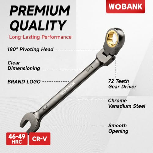 22-Piece Ratcheting Wrench Set, Flex Head Combination Wrenches Set with Organizer Box, Metric 8-19mm and SAE 1/4" to 3/4" Size, 12 Points 72-Teeth, Nickel Plating - size: Flex-head