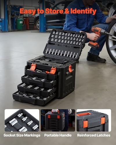 VEVOR 256 PCS Mechanic Tool Set with 4-Drawer Tool Box 1/4" 3/8" 1/2" Drive - size: 256-PCS