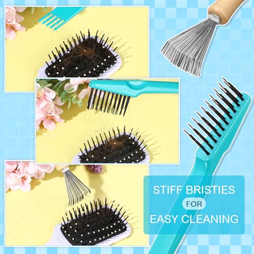 Boao 2 Pack Hair Brush Cleaner,Green,Wood Color,Polished Wooden Handle Rake - color: Green, Wood Color, style: Polished Wooden Handle Rake