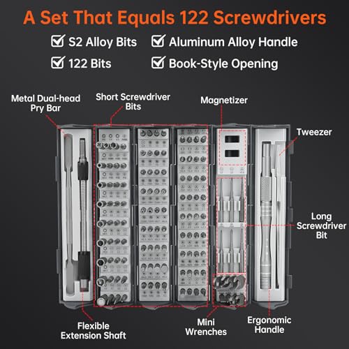 128 in 1 Precision Screwdriver Set - Father’s Day Gifts for Men, Ratchet Screwdriver Set, Professional Magnetic Repair Tool Kit with 122 Bits for Phone Camera Laptop Watch