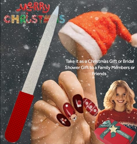 Professional Sapphire Nail File Ruby Red, 5" Stainless Steel, Double-Sided Metal File, Ergonomic Non-Slip Handle, for Natural, Gel, Acrylic Nails, Manicure & Pedicure Tool