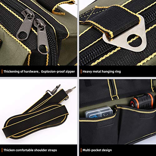 FASTECH 17-inch Wide Mouth Tool Bag with Water Proof Molded Base，Wide Mouth Tool Tote Bag,Waterproof Tool Organizer Bag for Men with Adjustable Shoulder Strap (17 inch) - size: 17 inch-Black-With Bottom Shell