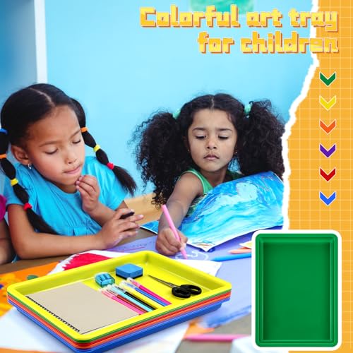 Mifoci 6 Pack Large Plastic Art Trays for Classroom, 16x12x1 Inch,Rainbow - color: Rainbow