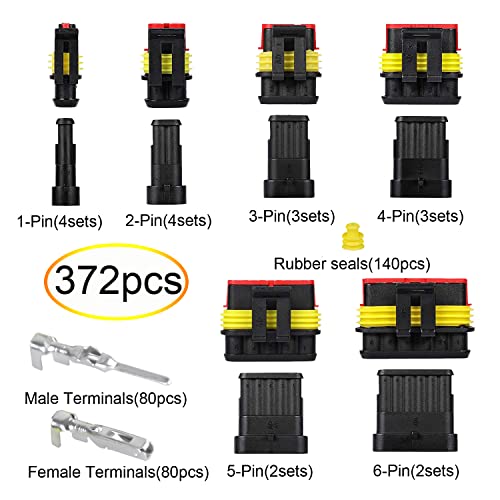 372pcs 1/2/3/4/5/6 Pin Connector Automotive Electrical Waterproof Connector - style: 372 pcs