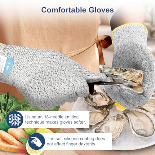 Dowellife Level 5 Cut Resistant Gloves with Silicone Coating, Food Grade Kitchen Knife Safety Gloves, Work Gloves for Chef, Mandoline Oyster Shucking Meat Cutting Wood Carving (Gray X-Large), Grey - size: X-Large (Pack of 1), style: Silicone Coated