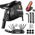 Bike Repair Tool Kit with Mini Bicycle Pump,16-in-1 Bike Multitool, Portable Bicycle Flat Tire Repair Kit for Road MTB EBikes, Bike Emergency Repair Kit, Saddle Bag with Tail Light - style: Repair Tool Kit With Bike Light