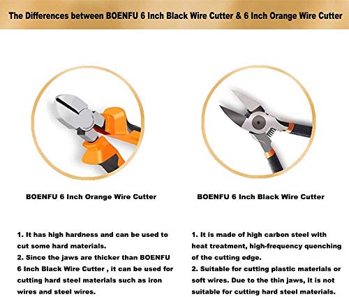 6" Wire Cutters Heavy Duty Diagonal Pliers for Cutting Wires Craft - color: 6 Inches - Orange Handle - Diagonal Cutters