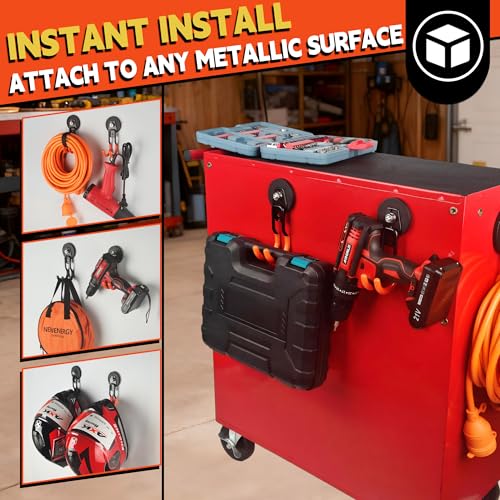 ULIBERMAGNET New Updated Garage Strong Magnetic Hooks, 2 Pack Heavy Duty Large J Hooks with Magnet, Anti-Slip Coating Magnet Hooks for Garden Tools, Ropes,Drill - style: Upgraded Orange Medium J Strong Hooks