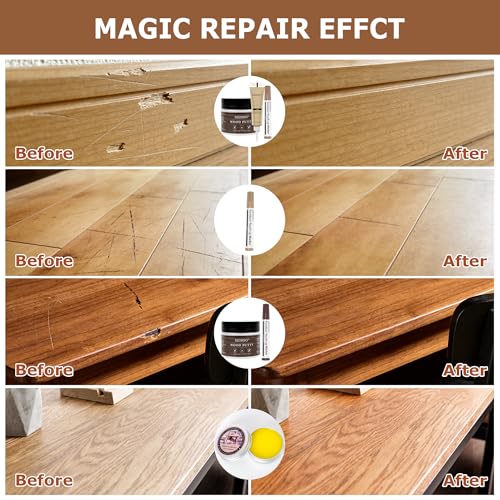 SEISSO Wood Furniture Repair Kit, Touch Up Markers Wood Fillers - size: 12Wood Fillters+12Markers+Wood Putty+Polish Wax
