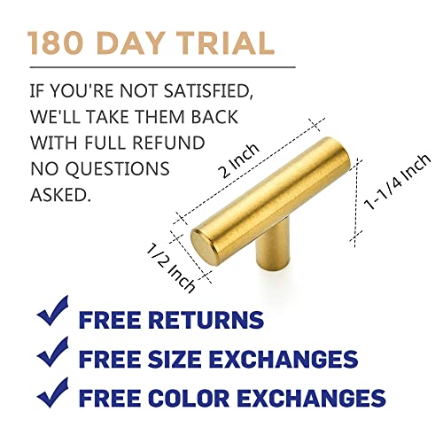 Ravinte 5 Pack Gold T Bar Cabinet Knobs 2in Dresser Knobs Single Hole | Brushed Brass Finish, Solid Metal, Easy Install, Screws Included, Hardware, Kitchen, Bathroom, Drawers, Cabinets - color: Gold, size: 5 Pack, style: Round