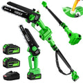 2-in-1 Electric Pole Saw 6inch Mini Chainsaw Cordless Brushless 2x4.0Ah Batteries Fast Charger Telescopic Power Pole Saw Tree Trimmer Limb Branch Cutter Pruner 16 Ft Max Reach Multi-Angle Green - color: Green-2 Batteries