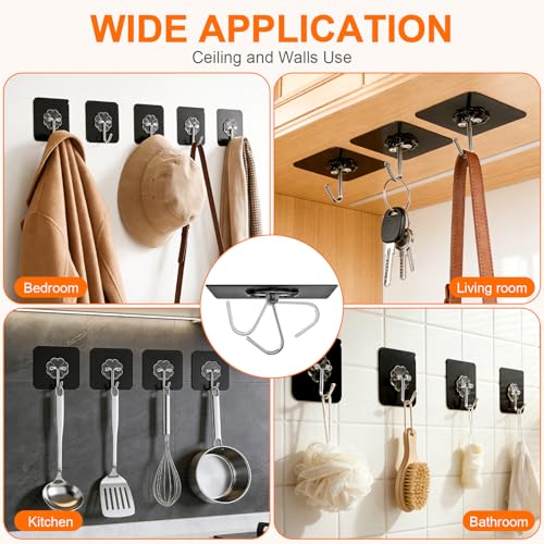 DDMY Black Adhesive Wall Hook for Hanging Heavy Duty Sticky Hooks 24 Pack - color: Black, size: 24 Pieces