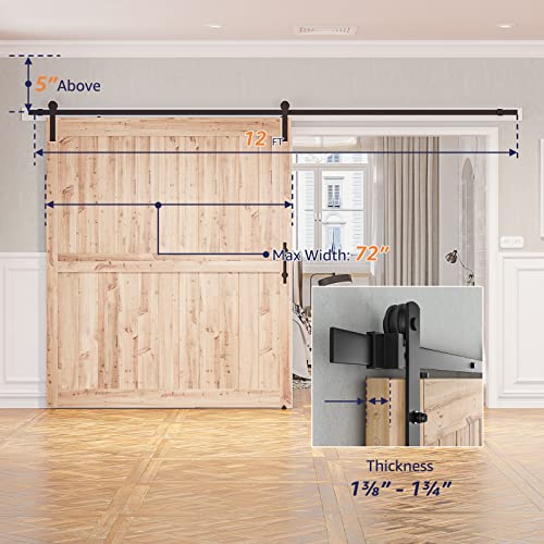SMARTSTANDARD 12 FT Heavy Duty Sturdy Sliding Barn Door Hardware Kit, Black - size: 12 Feet
