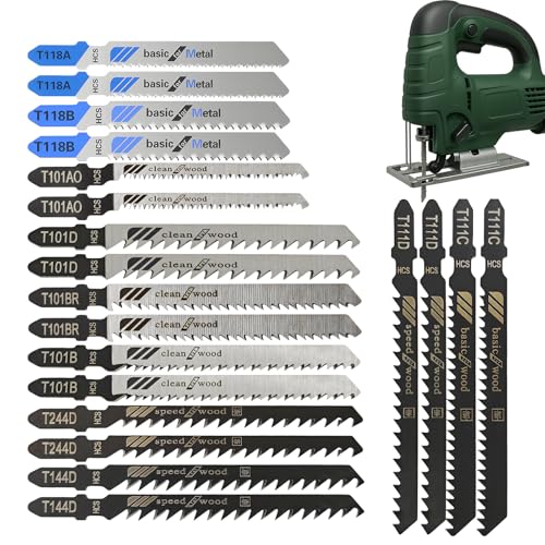 20 PCS Jigsaw Blades,High Carbon Steel Assorted T-Shank jig Saw Blades for Wood, Metal, Plastic Cutting(T101B,T101BR,T101D,T144D,T244D,T111D,T111C,T118A,T118B,T101A0) - size: 20PCS