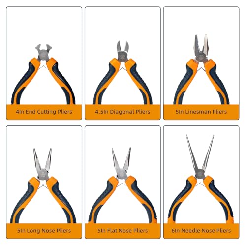 MANUFORE 6-Piece Mini Pliers Set — Needle Nose, Long Nose, Diagonal, Flat Nose, End Cutting & Linesman Pliers for Precision DIY, Electronics Repair, Jewelry Making & Crafting