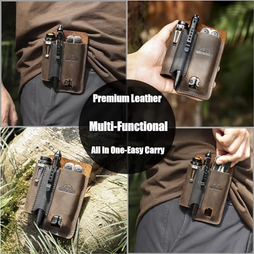Topstache Leather Multitool Sheath with Belt Clip - Multi Tool Holster for Belt - EDC Belt Organizer Fits Multitool, Flashlight, Pen - Leather EDC Pouch, DarkBrown - color: Darkbrown-L (for Multitool)
