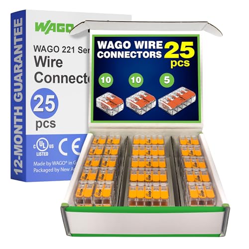 WAGO 221 Series 25pc Compact Splicing Wire Connectors | Includes (10x 221-412) (10x 221-413) (5X 221-415) | WAGO Wire Connectors | Electrical Splicing Lever Nuts | 221 Series Lever Nuts | 2-3-5 Ports - style: NAA221-25