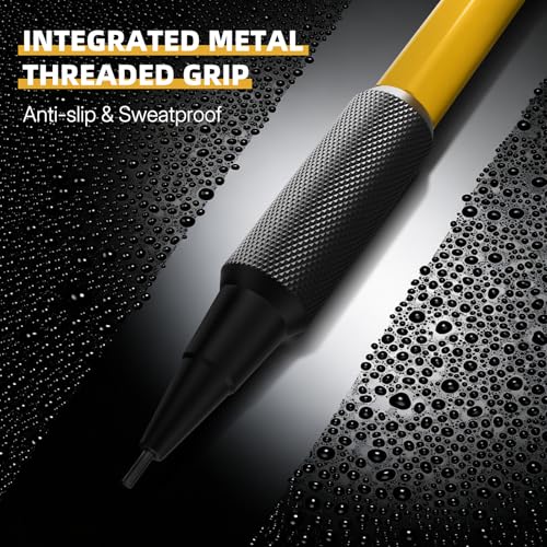 WUO 1.3mm Mechanical Pencil Set, 3 Pack Metal Mechanical Carpenter Pencils - color: Yellow